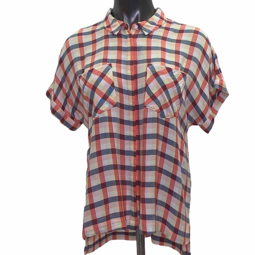 A New Day Short Sleeve Plaid Button Up Shirt sz L